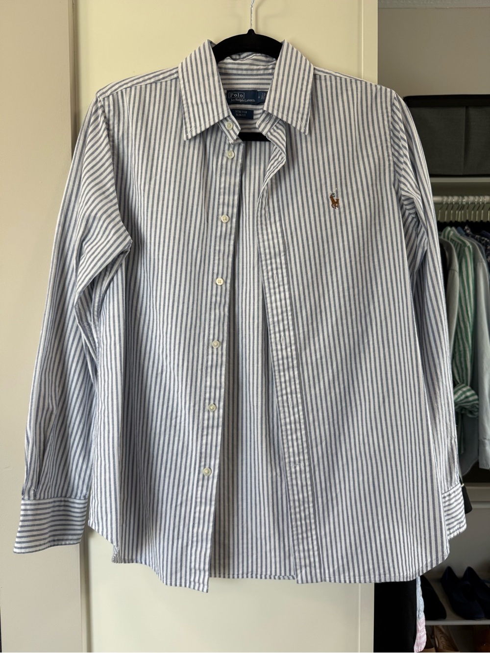 NWOT Polo by Ralph Lauren White and Navy Striped Button-Down Shirt - Picture 5 of 5